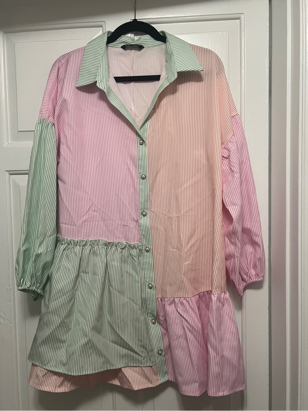 Simplee Apparel Pastel Striped Colorblock Dress - Pink, Mint, Peach